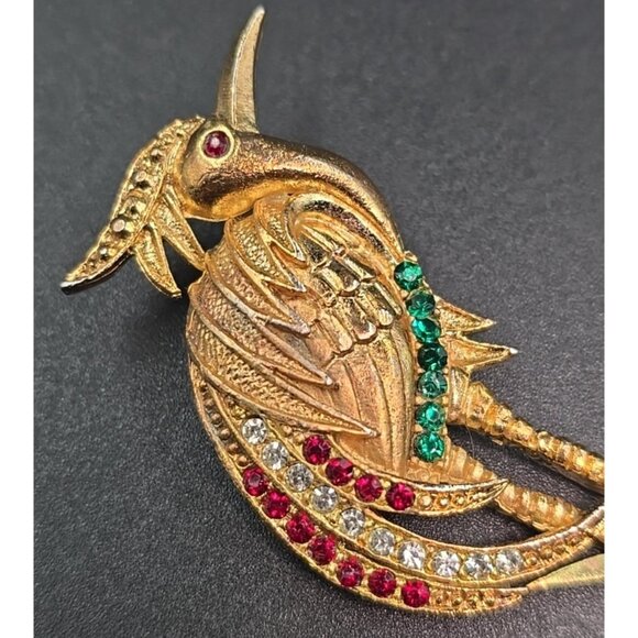 Heron Brooch Pin Bird Rhinestones 2" Gold Tone Collectible Vintage Unsigned - Picture 5 of 6